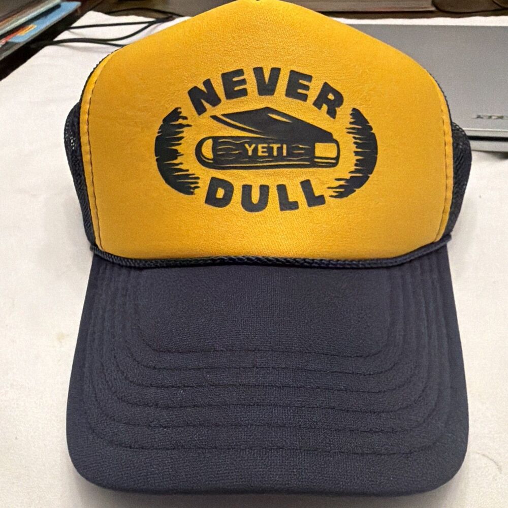 YETI-NEVER DULL-Pocket Knife - Foam Trucker with Rope-SnapBack Hat-Blue & Yellow